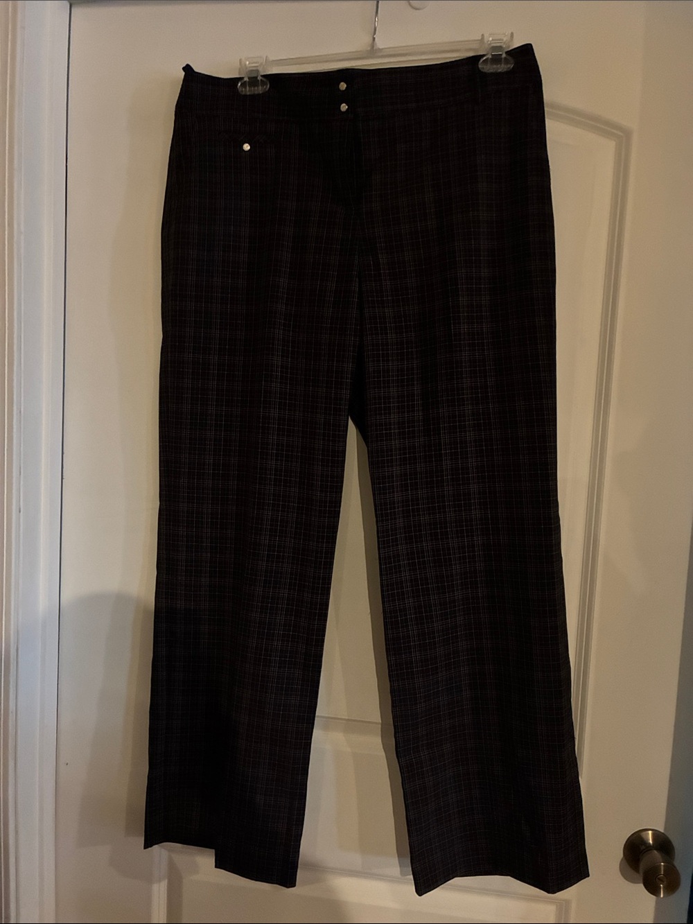 Women’s Black Plaid Dress Pants - Classic Straight Leg
